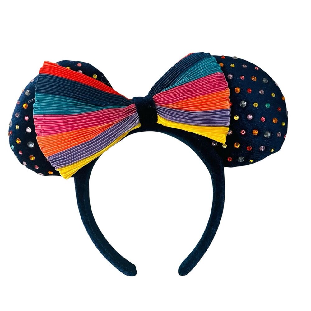 Disney Parks Minnie Mouse Rainbow Jeweled Navy Ears Headband